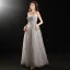 Charming Grey Evening Dresses 2022 A-Line / Princess Strapless Sleeveless Beading Pearl Backless Bow Floor-Length / Long Evening Party Formal Dresses
