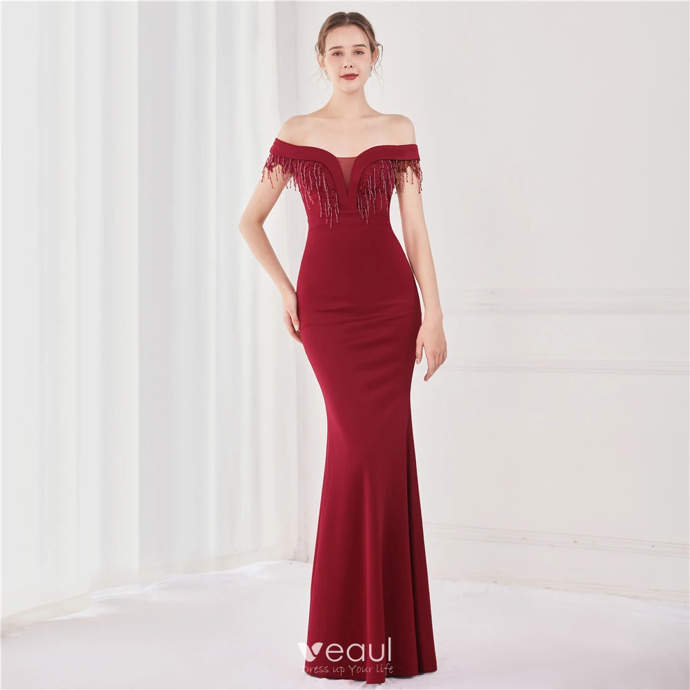 Stijlvolle trouwjurk met lange mouwen for dames, kanten applicaties, off-the-shoulder bruidjurk, zeemeermin bruidsjurk (Color : White, Size : 2