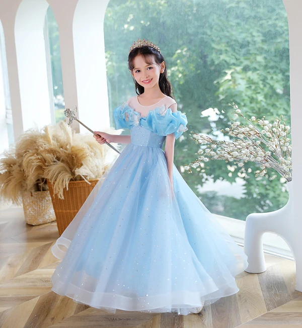 Chic / Beautiful Silver Star Sequins Birthday Flower Girl Dresses 2023 A-Line / Princess Scoop Neck Ruffle Short Sleeve Backless Floor-Length / Long Flower Girl Dresses