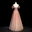 Charmant Pink Farbverlauf Ballkleider 2022 A Linie Off Shoulder Kurze Ärmel Rückenfreies Perlenstickerei Perle Pailletten Lange Festliche Kleider
