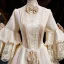 Vintage / Retro Medieval Champagne Sequins Bow Lace Flower Cosplay Prom Dresses 2025 Ball Gown High Neck Bell sleeves Floor-Length / Long Formal Dresses