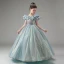 Sparkly Sky Blue Pearl Sequins Birthday Flower Girl Dresses 2023 A-Line / Princess Scoop Neck Short Sleeve Floor-Length / Long Flower Girl Dresses