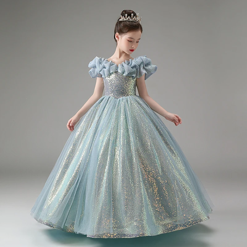 GRACE KARIN Meisjes Sparkelende Pailletten Prinsessenjurk Geboortedag Feestjurk Zomer Bloemenmeisje Speciale gelegenheid Jurk Festival Outfit 5-12 J, Roségoud, 5-6 jaar