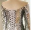 Glitzernden Silber Pailletten Gespaltete Front Ballkleider 2024 Meerjungfrau Off Shoulder Lange Ärmel Rückenfreies Sweep / Pinsel Zug Ball Festliche Kleider