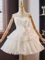Mode Blanche Volants en Cascade Robe De Mariée Courte 2024 Robe Boule Bretelles Spaghetti Manches amovibles Dos Nu Robe De Mariée