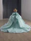 Luxury / Gorgeous Mint Green Handmade  Glitter Sequins Beading Prom Dresses 2025 Ball Gown Strapless Sleeveless Backless Bow Royal Train Formal Dresses