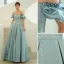 Modest / Simple Sky Blue Prom Dresses 2022 A-Line / Princess Off-The-Shoulder Puffy Short Sleeve Backless Floor-Length / Long Prom Formal Dresses