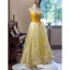 Fashion Yellow Floor-Length / Long Prom Dresses 2024 Ball Gown Spaghetti Straps Sleeveless Backless Prom Formal Dresses