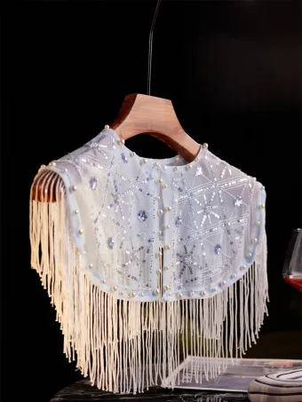 Mode Vita Handgjort Beading Tassel Pärla Paljetter Sjal 2025