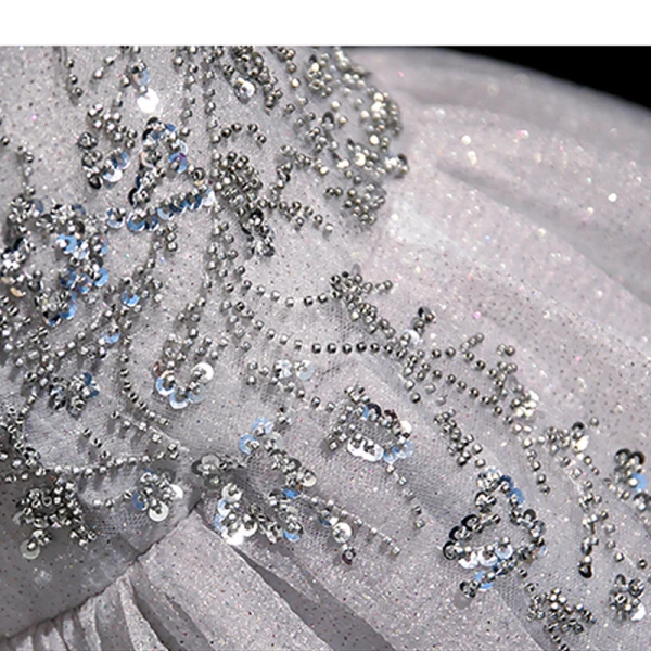 Élégant Gris Perlage Paillettes Robe De Bal 2023 Princesse Encolure Carrée Gonflée Manches Courtes Dos Nu Longue Promo Robe De Ceremonie