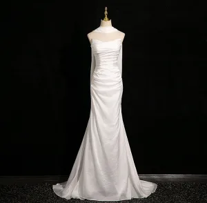 Modest Simple Amazing Unique White Wedding Dresses 2024 Trumpet Mermaid Strapless Sleeveless Backless Sweep Train Wedding