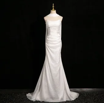 Modest Simple Amazing Unique White Wedding Dresses 2024 Trumpet Mermaid Strapless Sleeveless Backless Sweep Train Wedding
