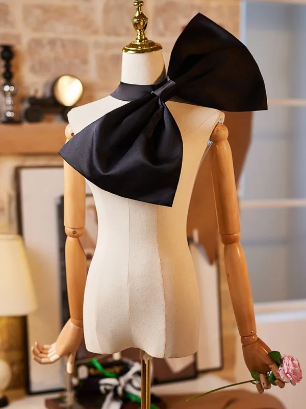 Fashion Black Handmade Satin Bow Short Sleeve Prom shawl 2025