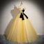 Elegant Gold Beading Sequins Lace Flower Prom Dresses 2024 Ball Gown Strapless Sleeveless Bow Backless Floor-Length / Long Prom Formal Dresses