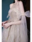 Sexy Charmant Champagne Paillettes Robe De Bal 2022 Princesse Bustier Noeud Sans Manches Dos Nu Longue Promo Robe De Ceremonie