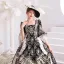 Medieval Vintage / Retro Gothic Black Printing Prom Dresses 2022 Ball Gown Square Neckline Bell sleeves Backless Floor-Length / Long Formal Dresses