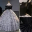 Élégant Noire Robe De Bal 2023 Robe Boule Bretelles Spaghetti Manches Courtes Dos Nu Noeud Longue Promo Robe De Ceremonie