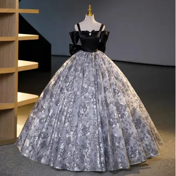Élégant Noire Robe De Bal 2023 Robe Boule Bretelles Spaghetti Manches Courtes Dos Nu Noeud Longue Promo Robe De Ceremonie