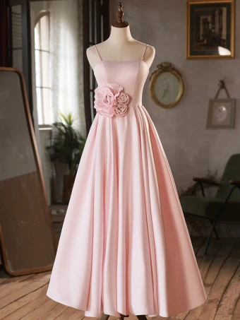 Modest Simple Blushing Pink Appliques Prom Dresses 2024 A Line Princess Spaghetti Straps Sleeveless Backless Floor Length Long Prom Formal Dresses