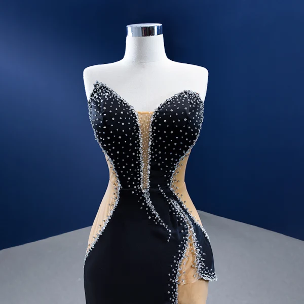 Haut de Gamme Noire Perlage Paillettes Robe De Soirée 2022 Trompette / Sirène Bustier Sans Manches Dos Nu Longue Soirée Robe De Ceremonie