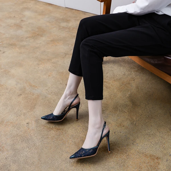 Sexy Silver Pierced Womens Sandals 2022 Street Wear 10 cm Stiletto Heels Pointed Toe Sandals High Heels