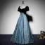 Elegant Black Suede Prom Dresses 2022 Satin A-Line / Princess Square Neckline Puffy Short Sleeve Backless Floor-Length / Long Formal Dresses