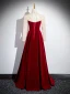Elegant Burgundy Beading Pearl Lace Flower Velvet Prom Dresses 2024 A-Line / Princess High Neck Long Sleeve Backless Floor-Length / Long Prom Formal Dresses