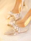 Charming Bling Bling Gold Pearl Sequins Rhinestone Wedding Shoes 2023 Leather 8 cm Stiletto Heels Pointed Toe Wedding Pumps High Heels