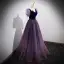 Elegant Purple Sequins Prom Dresses 2022 A-Line / Princess Square Neckline Short Sleeve Backless Floor-Length / Long Prom Formal Dresses