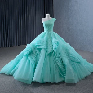 High End Lime Grønn Gripende Ruffles Ballkjoler 2024 Ballkjole En Skulder Uten Ermer Ryggløse Domstol Tog Ball Formelle Kjoler