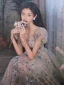 Charming Grey Beading Sequins Party Dresses 2022 A-Line / Princess V-Neck Short Sleeve Backless Knee-Length Formal Dresses