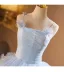 Chic / Beautiful Sky Blue Cascading Ruffles Appliques Prom Dresses 2025 Ball Gown Spaghetti Straps Sleeveless Backless Floor-Length / Long Prom Formal Dresses