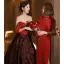 Vintage / Retro Burgundy Prom Dresses 2023 A-Line / Princess Off-The-Shoulder Sleeveless Backless Floor-Length / Long Prom Formal Dresses