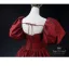 Vintage / Retro Burgundy Prom Dresses 2024 Ball Gown Square Neckline Puffy Short Sleeve Backless Sweep Train Prom Formal Dresses