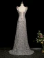 Scintillantes Rougissant Rose Appliques Paillettes Robe De Bal 2023 Princesse Encolure Carrée Sans Manches Dos Nu Train De Balayage Promo Robe De Ceremonie