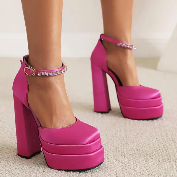 Ungewöhnlich Blau Ball Satin Damen schuhe 2022 Strass Knöchelriemen 14 cm Thick Heels Quadratische Zehe Pumps Hochhackige