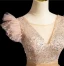 Sparkly Gold Beading Sequins Prom Dresses 2024 A-Line / Princess Scoop Neck Short Sleeve Backless Sweep Train Prom Formal Dresses