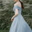Modest / Simple Sky Blue Glitter Prom Dresses 2022 A-Line / Princess Off-The-Shoulder Short Sleeve Backless Floor-Length / Long Prom Formal Dresses