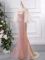 Scintillantes Rougissant Rose Glitter Paillettes Robe De Soirée 2024 De l'épaule Trompette / Sirène Manches Courtes Dos Nu Longue Soirée Robe De Ceremonie