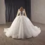 Luxury / Gorgeous White Handmade  Beading Sequins Pearl Wedding Dresses 2025 Ball Gown Scoop Neck Long Sleeve Chapel Train Wedding