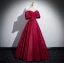 Modest / Simple Burgundy Satin Prom Dresses 2024 A-Line / Princess Off-The-Shoulder Short Sleeve Backless Floor-Length / Long Formal Dresses