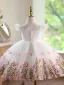 Fée Des Fleurs Blanche Perlage Paillettes En Dentelle Fleur Courte Anniversaire Robe Ceremonie Fille 2026 Robe Boule Encolure Carrée Mancherons Dos Nu Tulle