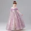 Chic / Beautiful Lavender Pearl Sequins Lace Flower Birthday Flower Girl Dresses 2025 Ball Gown Scoop Neck Short Sleeve Floor-Length / Long
