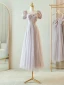 Simple Lavande Robe Demoiselle D'honneur 2023 Princesse Encolure Carrée Noeud Gonflée Manches Courtes Dos Nu Longue Robe Demoiselle D'honneur