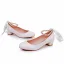 Elegante Weiß Perle Knöchelriemen Schleife Brautschuhe 2024 3 cm Thick Heels Low Heel Runde Zeh Hochzeit Pumps