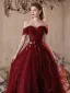 Chic / Belle Bordeaux Perlage Appliques Paillettes Robe De Bal 2025 Princesse De l'épaule Sans Manches Dos Nu Longue Promo Robe De Ceremonie