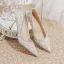 Charming Silver Beading Pearl Rhinestone Wedding Shoes 2024 7 cm Stiletto Heels Pointed Toe Wedding Pumps High Heels