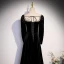 Schöne Schwarz Velour Wildleder Abendkleider 2023 A Linie Eckiger Ausschnitt Strass Lange Ärmel Rückenfreies Schleife Sweep / Pinsel Zug Abend Festliche Kleider