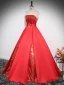 Elegant Red Sequins Satin Prom Dresses 2024 Ball Gown Strapless Sleeveless Backless Floor-Length / Long Prom Formal Dresses