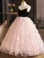 Chic / Beautiful Blushing Pink Appliques Birthday Flower Girl Dresses 2025 Ball Gown Scoop Neck Sleeveless Floor-Length / Long Tulle